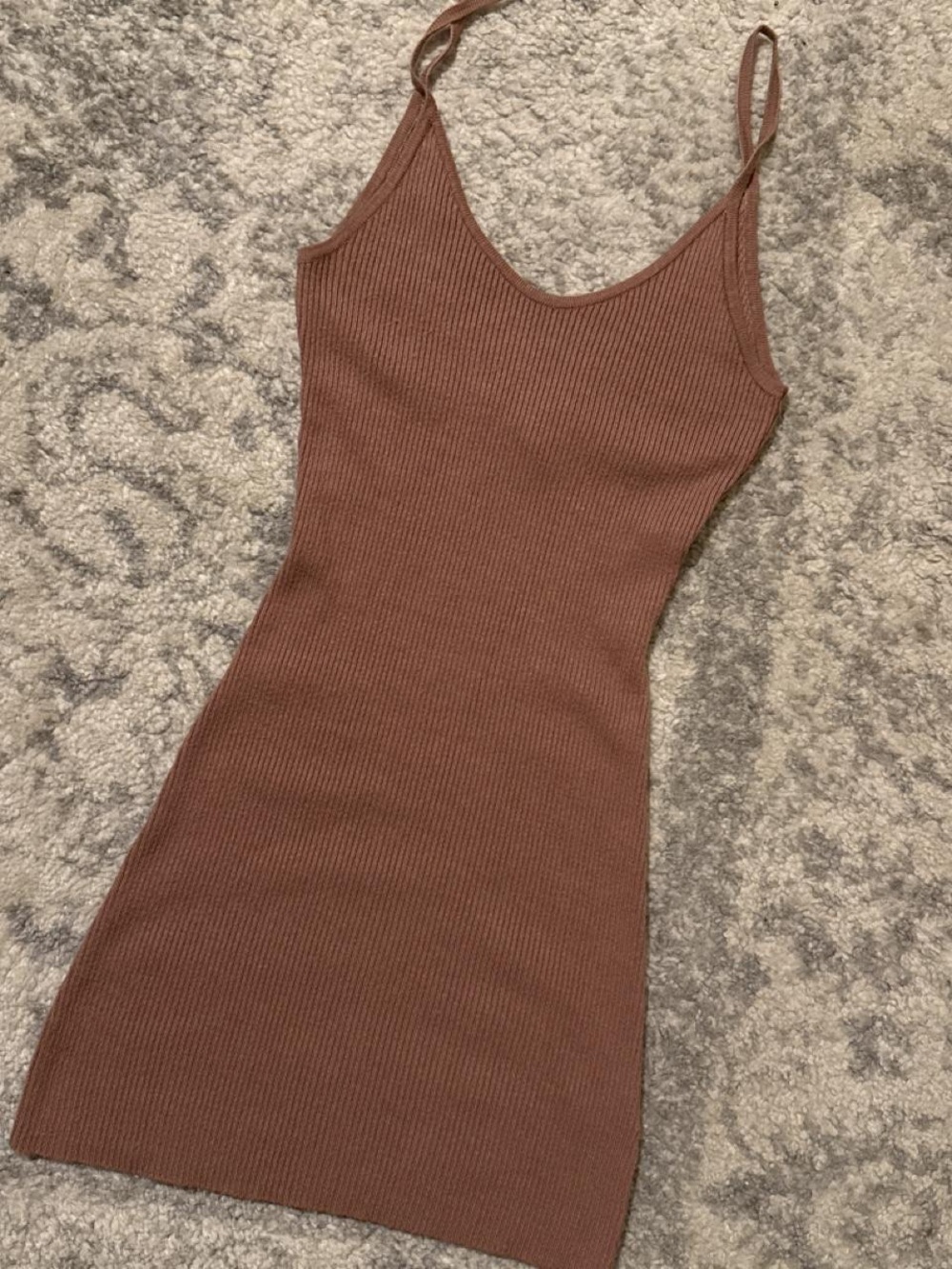 RSQ Mauve-Brown Ribbed Spaghetti-Strap Mini Dress